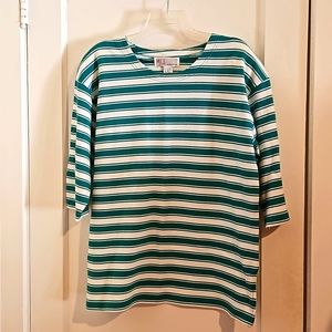 Milano Design Group green and white striped 3/4 sleeve sweater size medium